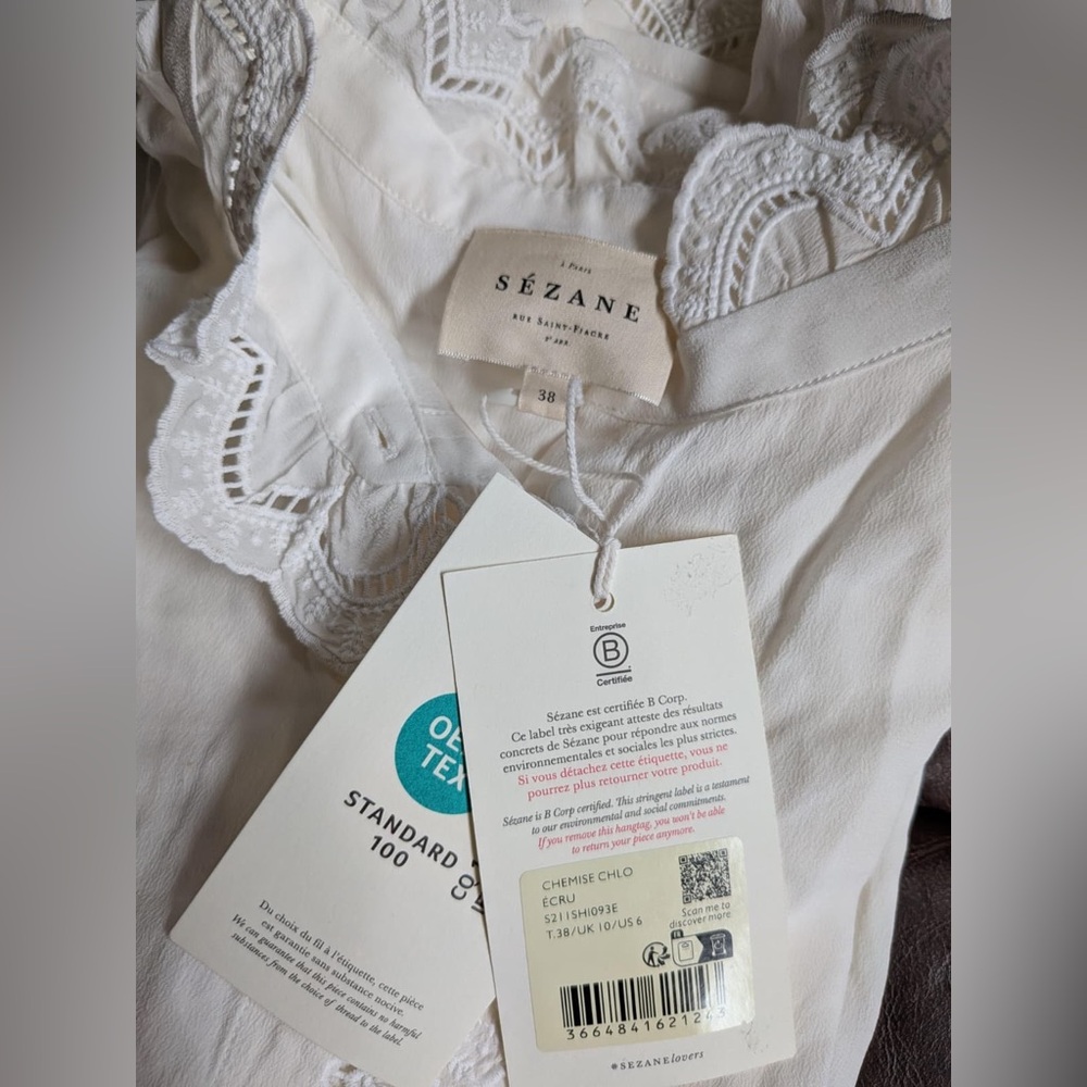 Sezane White Chlo 100% Silk Blouse - Picture 6 of 6